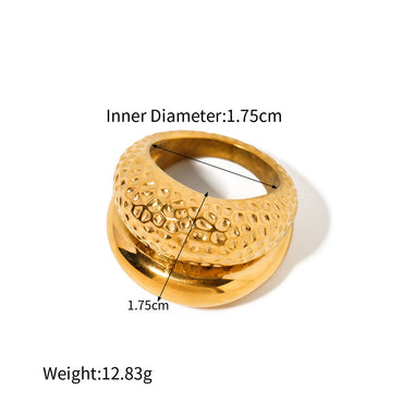 18k gold classic and fashionable double-layer hammered design ring - QH Clothing