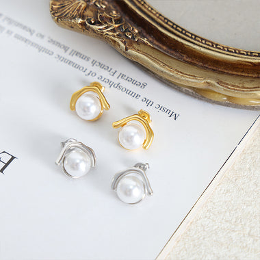 18K Gold Retro Fashion Irregular Earrings with Pearl Design Simple Style - QH Clothing