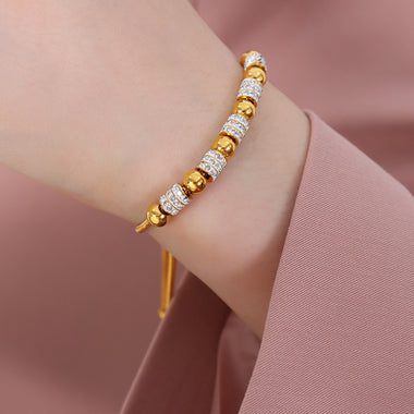 18K gold light luxury noble round beads and diamond-encrusted design bracelets - QH Clothing