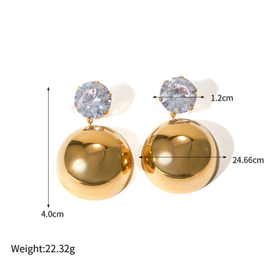 18k gold exquisite and dazzling zircon inlaid earrings with hemispherical pendant design - QH Clothing