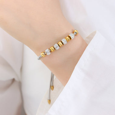 18K gold exquisite and noble round beads with cylindrical diamond design bracelet - QH Clothing