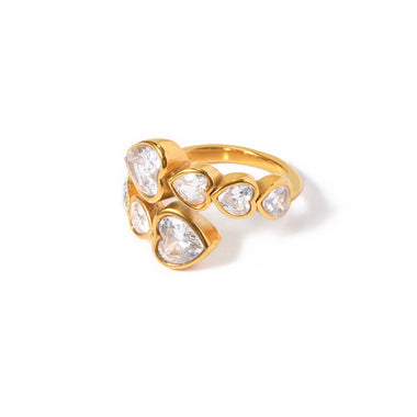 18k gold novel and unique love-shaped zircon staggered design open ring - QH Clothing