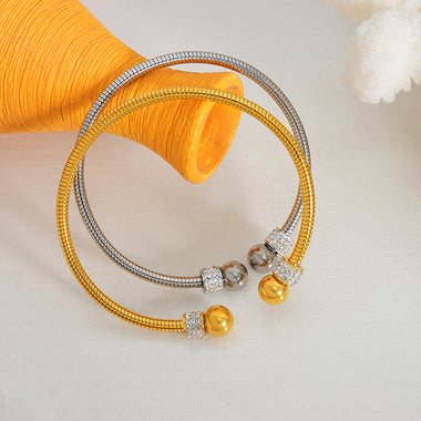 Exquisite and noble 18K gold diamond-set and round bead design versatile bracelet - QH Clothing