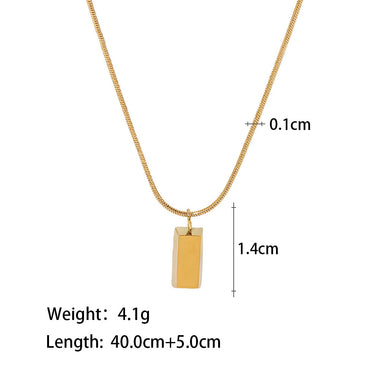 18K gold light luxury fashion fine chain with three-dimensional rectangular brick design pendant necklace - QH Clothing