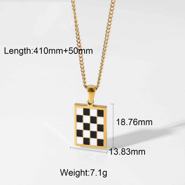 18K Chess Checker Black White Green White Titanium Steel Necklace - QH Clothing