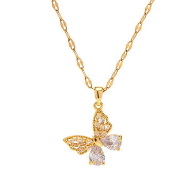 18K Gold Butterfly White Zircon inlay Necklace - QH Clothing