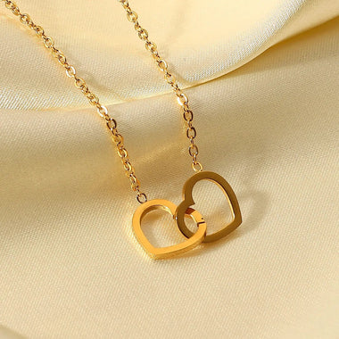 18K Gold Double Linked Heart Necklace - QH Clothing