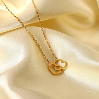 18K Gold Double Linked Heart Necklace - QH Clothing