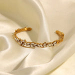 18K Gold Exquisitely Inlaid Zircon Open Bracelet - QH Clothing