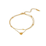18K Gold Heart Pendant with Oval Bead Double Layer Anklet - QH Clothing