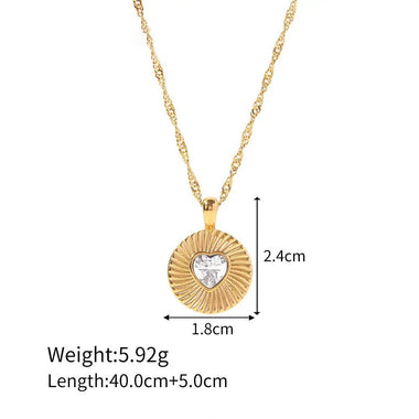 18K Gold Heart-Shaped Zircon Pendant Necklace - QH Clothing