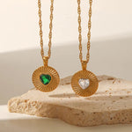 18K Gold Heart-Shaped Zircon Pendant Necklace - QH Clothing