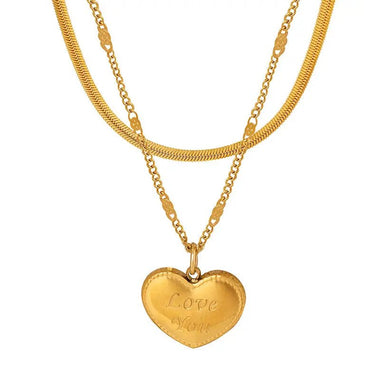 18K Gold "Love You" Heart Pendant Necklace - QH Clothing