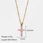 18K Gold Pink Zircon Cross Necklace - QH Clothing