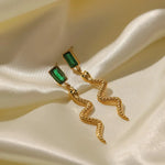 18k Gold Rectangle Zircon Snake Dangle Earrings - QH Clothing
