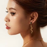 18k Gold Rectangle Zircon Snake Dangle Earrings - QH Clothing