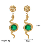 18k Gold Snake Green Zircon Earrings - QH Clothing