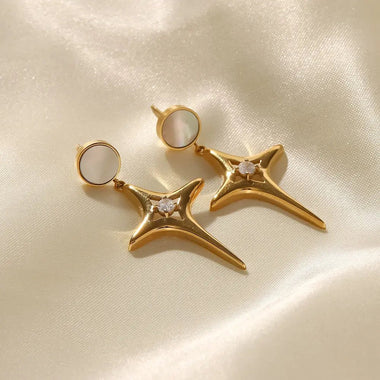 18K Gold Zircon Star Shell Earrings - QH Clothing