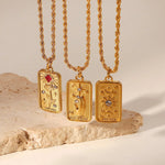 18K Gold Zircon Sun & Star Pendant Necklace - QH Clothing