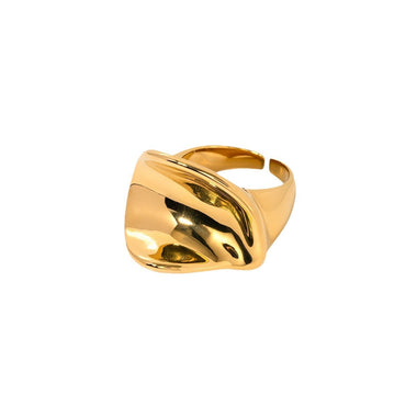 18k gold trendy personalized round pleated design open ring - QH Clothing