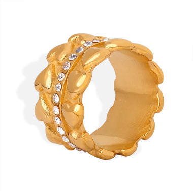 18K gold light luxury personalized love inlaid zircon design versatile ring - QH Clothing
