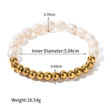 18K gold classic fashionable round beads and pearl bead design versatile bracelet - QH Clothing