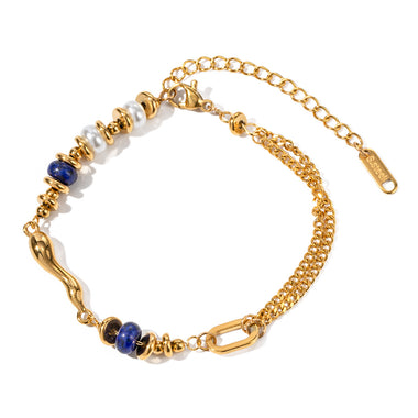 18k trendy personalized inlaid pearl and lapis lazuli shaped water drop design bracelet - QH Clothing