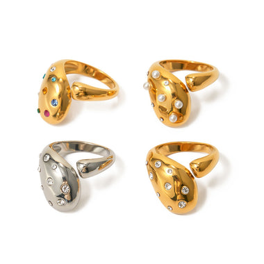 18K gold noble geometric diamond design open ring - QH Clothing