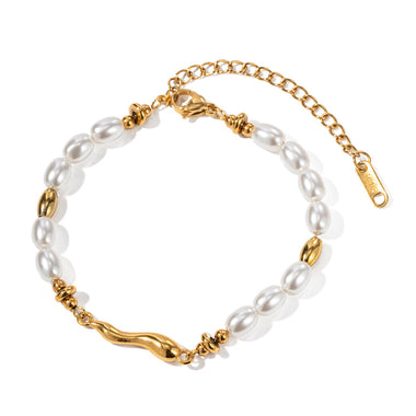 18K gold retro fashion special-shaped water drop and pearl design bracelet - QH Clothing