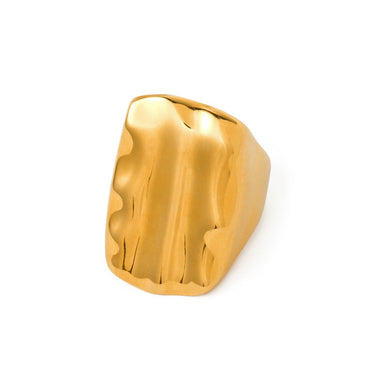 18k gold fashionable and personalized rectangular concave and convex texture design ring - QH Clothing
