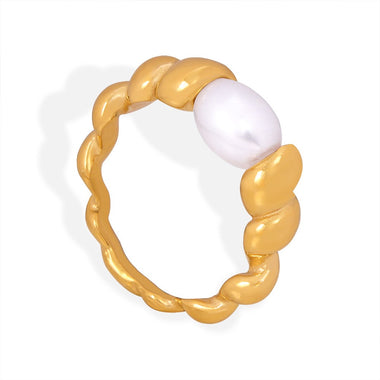 18K gold noble and majestic twist-shaped ring with pearl design and versatile ring - QH Clothing