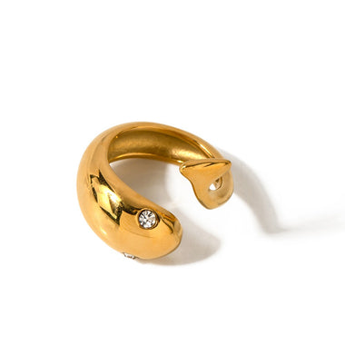 18k gold simple and personalized fish-shaped diamond design open ring - QH Clothing