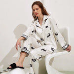 Autumn Long Sleeve Pajamas Herringbone Thread Ice Silk Pajamas Women Summer Cat Homewear Can Be Worn outside - Quality Home Clothing| Beauty