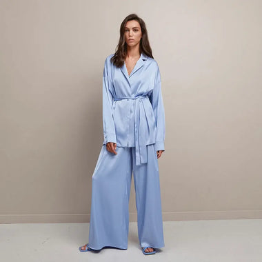 Autumn Pajamas Two Piece Nightgown Trousers Comfortable Breathable Artificial Silk Simple French Pajamas Women - Quality Home Clothing| Beauty
