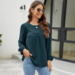 Autumn Solid Color Pullover Lantern Sleeve Chiffon Shirt Top - Quality Home Clothing| Beauty