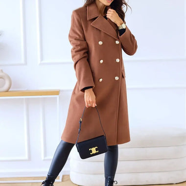 Autumn Winter Simplicity Long Sleeve Collared Double Breasted Woolen Coat Women Clothing - Quality Home Clothing| Beauty