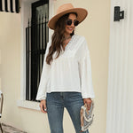 Autumn Winter Solid Color Pullover Lantern Sleeve Chiffon Shirt Top - Quality Home Clothing| Beauty