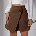 Autumn Winter Women Clothing Suede Irregular Asymmetric Skirt Solid Color High Waist Zipper Button Skirt Women - Quality Home Clothing| Beauty