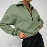 Autumn Women Clothing Loose Zip Collar Long Sleeve Sweatshirt Tops - Quality Home Clothing| Beauty