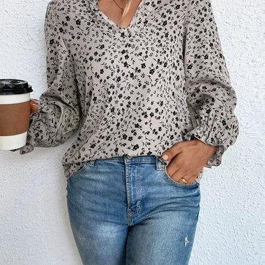 Autumn Women Floral Pullover V neck Ruffled Sweet Long Sleeve Printed Shirt - Quality Home Clothing| Beauty