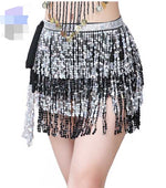 Belly Dance Sequ Tassels Waist Chain Indian Dance Bohemian Lace up Sequ Hip Scarf Waist Scarf Sequ Tassel Skirt - Quality Home Clothing| Beauty
