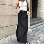 Black Cotton Silk  Women Clothing Autumn Split High Waist Office Drape Skirt Skirt - Quality Home Clothing| Beauty