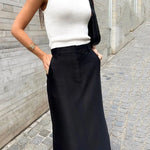 Black Cotton Silk  Women Clothing Autumn Split High Waist Office Drape Skirt Skirt - Quality Home Clothing| Beauty