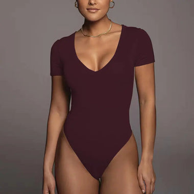Bodysuit Spring/Summer Women Clothing Short Sleeve V-neck Sexy Tight Bodysuit - Quality Home Clothing| Beauty