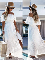 Bohemian Lace Dress White Beach Dress Tube Top off-Shoulder Sexy Dress for Women Eyelet Embroidery - Quality Home Clothing| Beauty