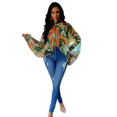 Casual round Neck Loose Long Sleeves Top Digital Printed Women - Quality Home Clothing| Beauty