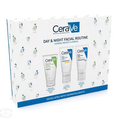 CeraVe Day & Night Facial Routine Gift Set 50ml Hydrating Cream-To Foam Cleanser + 52ml AM Face Lotion SPF50 + 52ml PM Face Lotion - QH Clothing