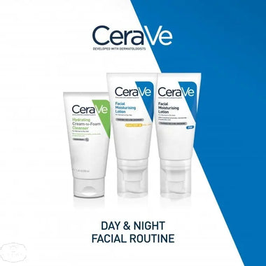 CeraVe Day & Night Facial Routine Gift Set 50ml Hydrating Cream-To Foam Cleanser + 52ml AM Face Lotion SPF50 + 52ml PM Face Lotion - QH Clothing