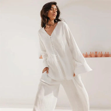​Cotton Lounge Two-Piece Pajama Set -  QH Clothing