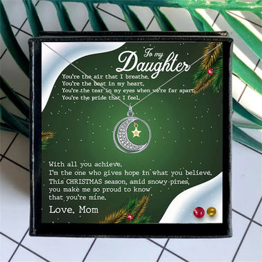 "Daughter's Blessing: Moon Star Diamond Pendant Necklace in Gift Box" -  QH Clothing